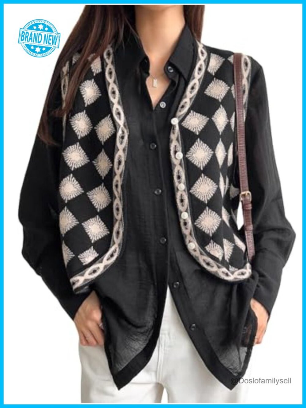 Sleeveless Button Front Argyle Knit Cardigan Sweater Vest